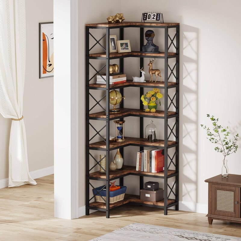 Corner Bookshelf, 7-Tier Tall Corner Bookcase Storage Display Rack - Image 5