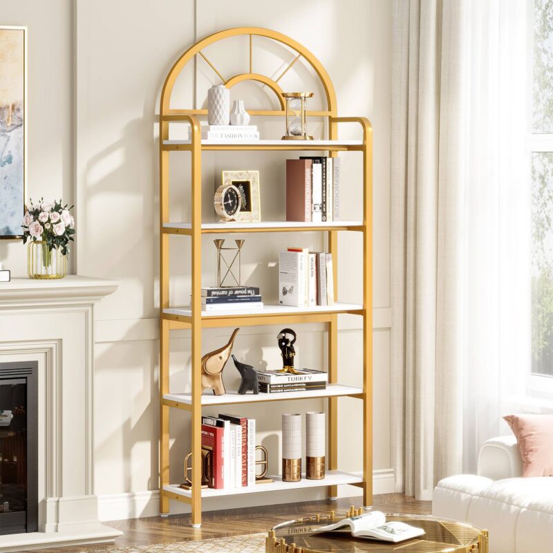 Bookshelf, 5-Tier Modern Arched Etagere Bookcase Storage Rack - Image 3