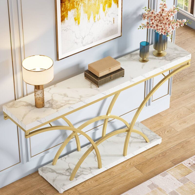 Console Table, 70.9" Sofa Table with Faux Marble Tabletop for Entryway - Image 5