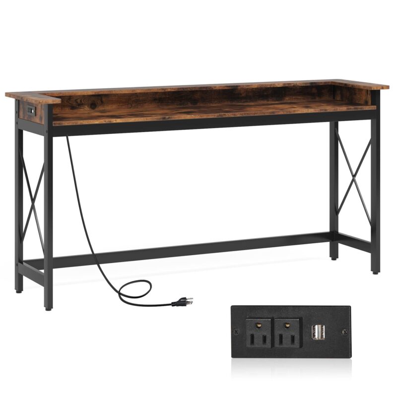 Console Table, 70.9" Sofa Table with Outlets and USB Ports - Image 2