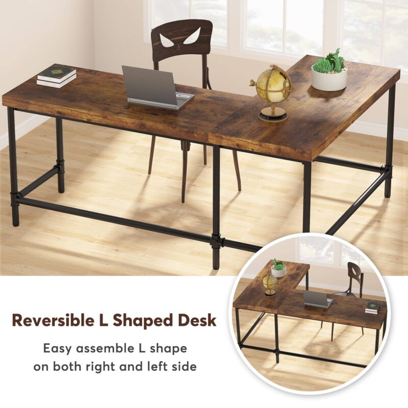 L-Shaped Desk, 67" Industrial Reversible Computer Corner Desk - Image 6