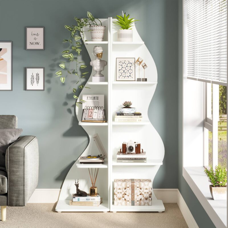 Corner Shelf, Modern 5-Tier Wall Corner Bookshelf Bookcase - Image 7