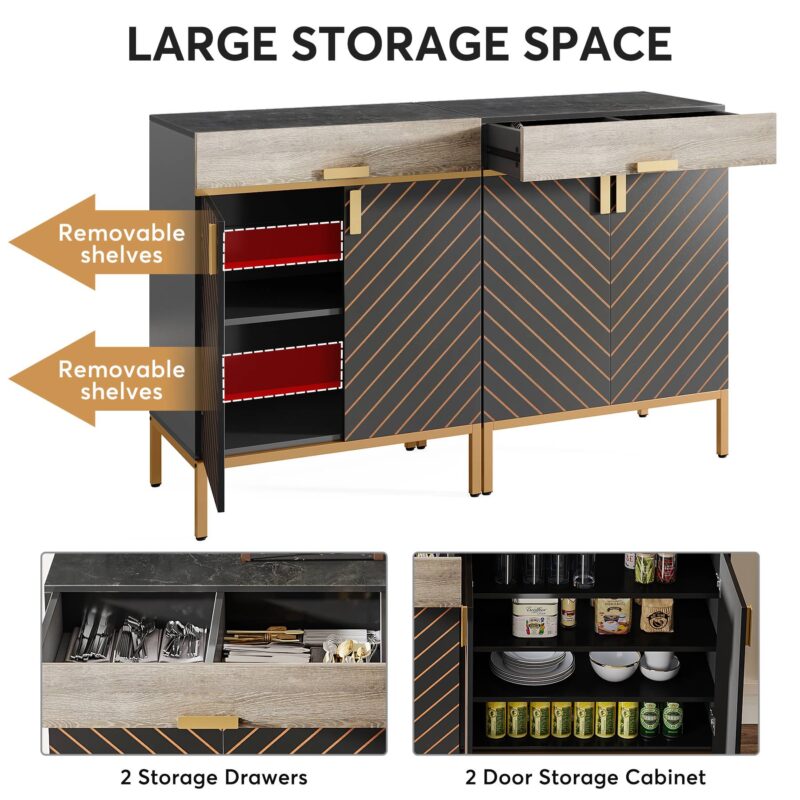 Sideboard Buffet, Modern Kitchen Cabinet with Drawer & Removable Shelves - Image 6