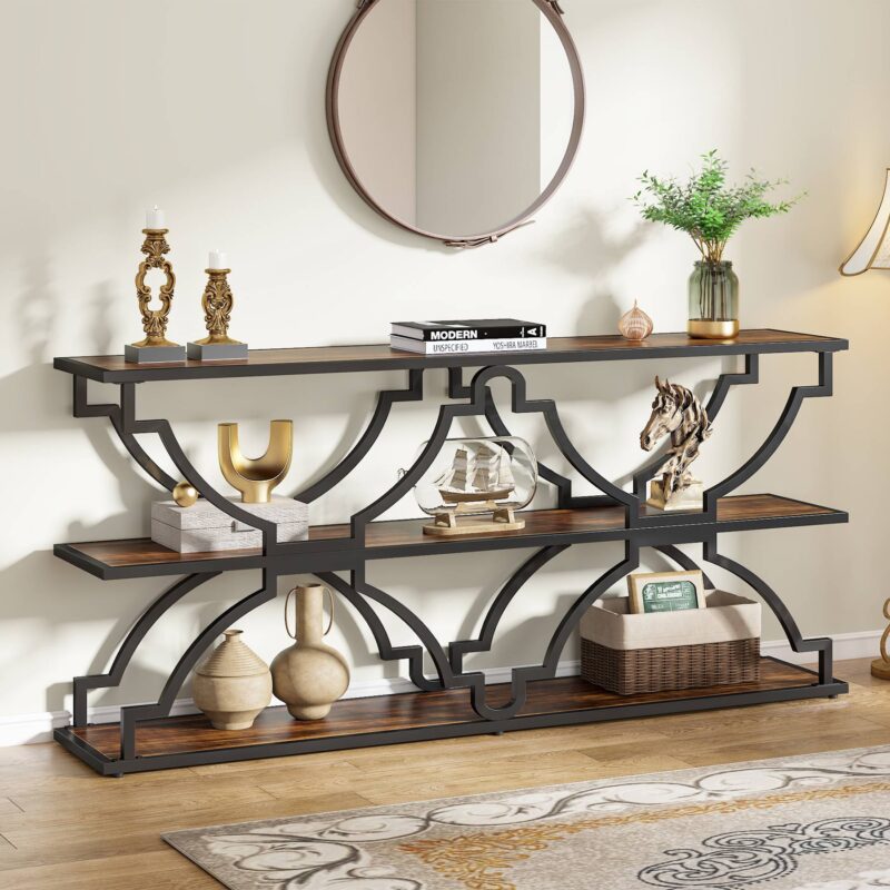 Console Table, 70.9" Industrial 3 Tiers TV Stand Hallway Sofa Table