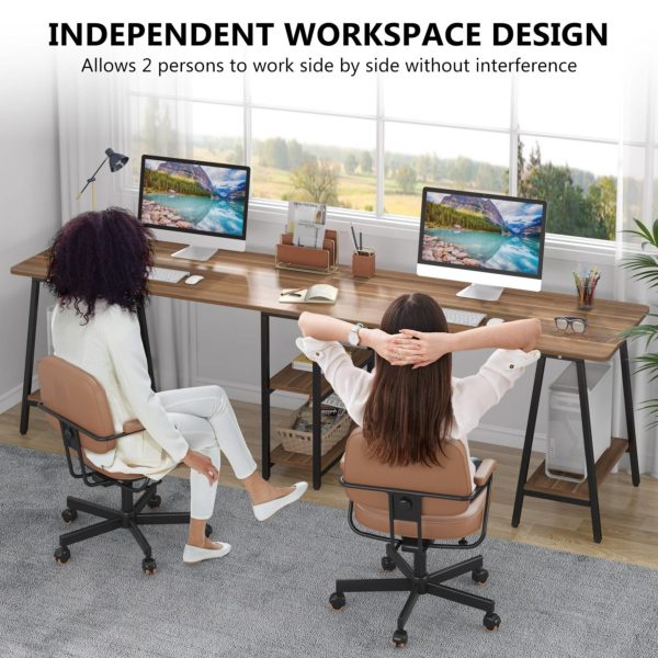 Two Person Desk, 94.5" Double Computer Desk with Storage Shelves - Image 6