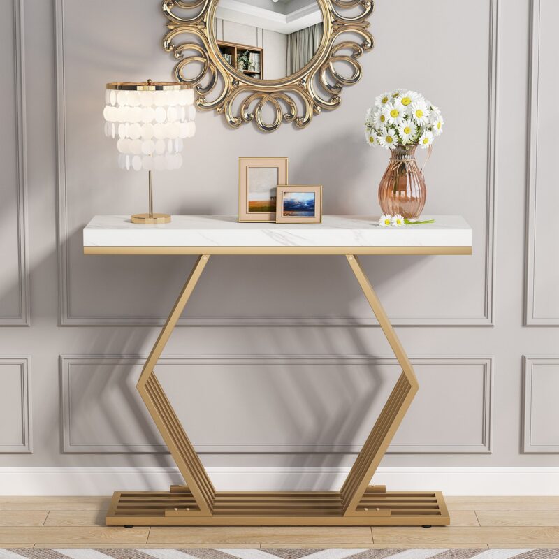 Console Table, 42" Modern Faux Marble Entryway Sofa Table - Image 3