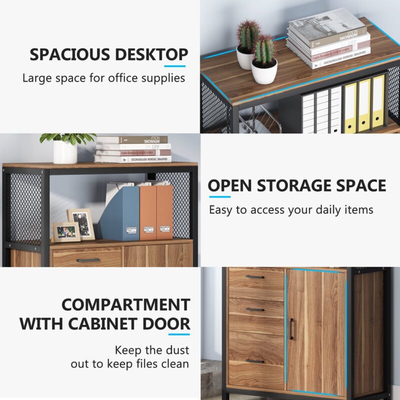 File Cabinet, 3 Drawers Lateral Filing Cabinet with Open Shelves - Image 6