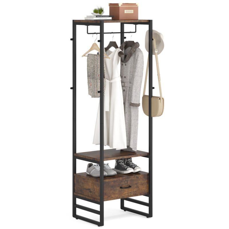 Coat Rack, 70.9" Hall Tree with Big Drawer Freestanding Closet Organizer