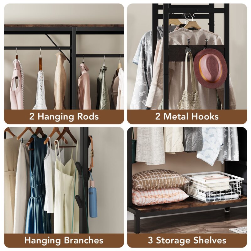 Freestanding Closet Organizer, Clothes Rack with Drawers and Shelves - Image 6