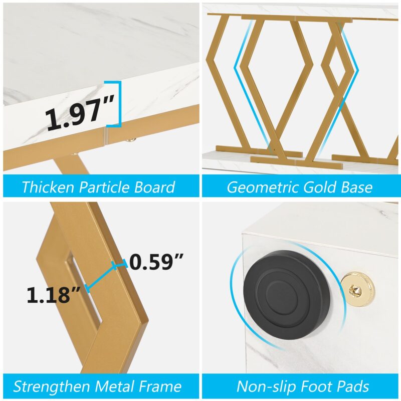 Console Table, Modern 70.9" Sofa Table with Faux Marble Tabletop - Image 6