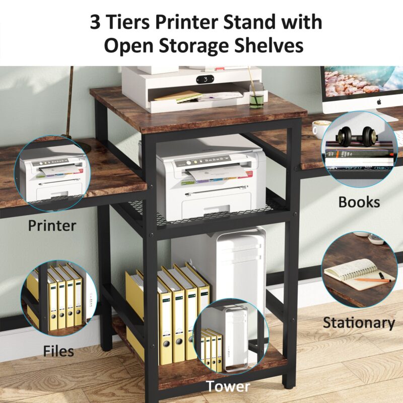 Two Person Desk, 96.9" Double Computer Desk with Storage Shelves - Image 6