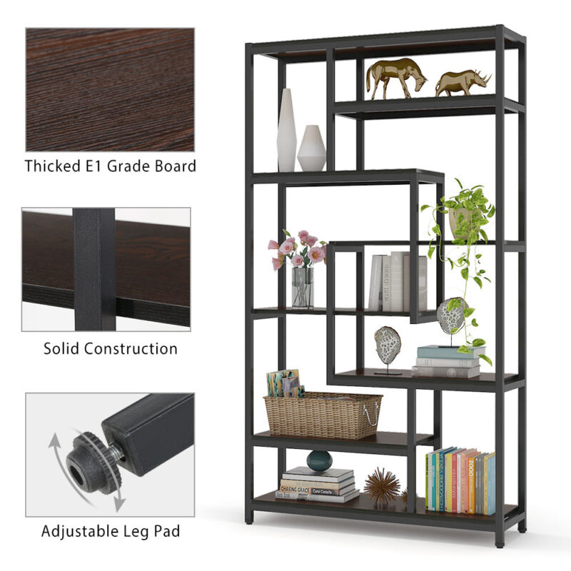 8-Shelves Staggered Bookshelf,  Industrial Etagere Bookcase - Image 5