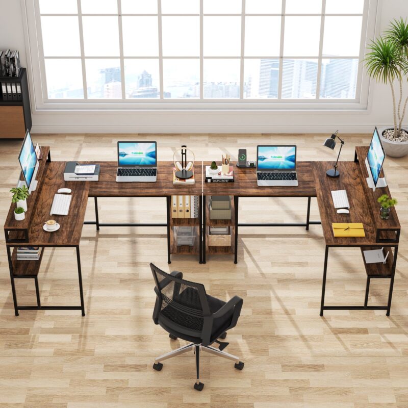 L-Shaped Desk, Reversible Corner Desk with Shelves & Monitor Stand - Image 4