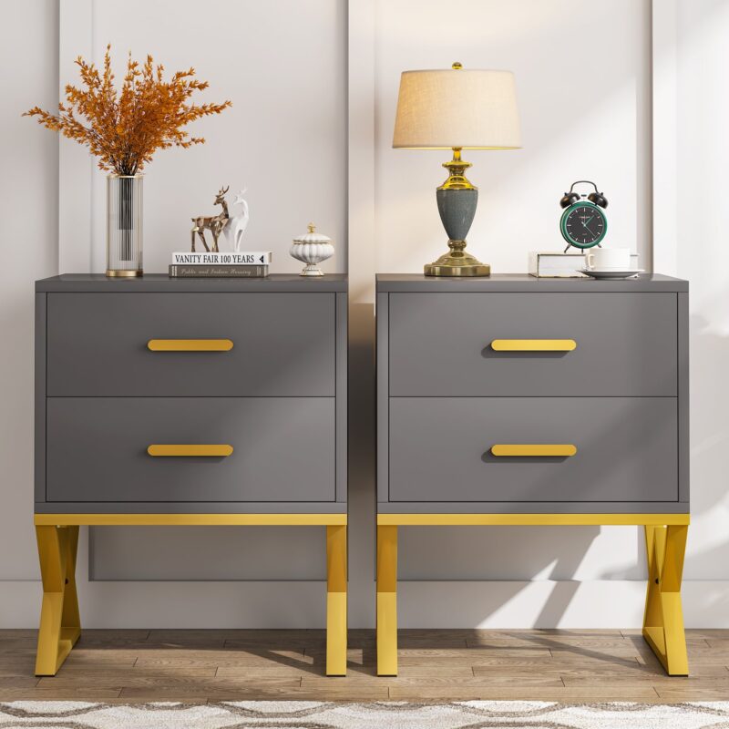 Nightstand, Modern Bedside Sofa Table with 2 Storage Drawers - Image 12