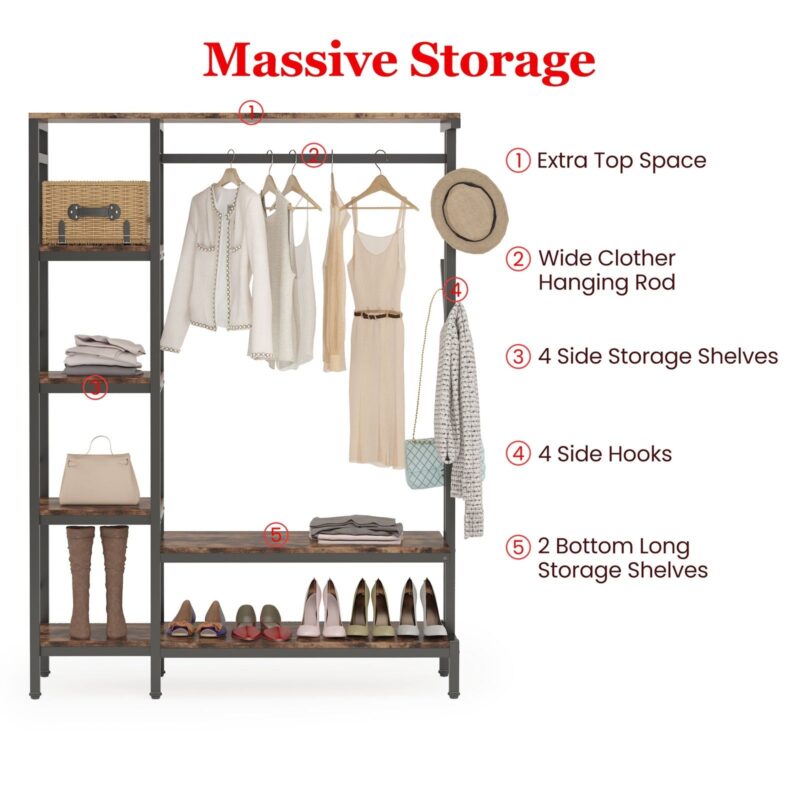 Freestanding Closet Organizer, Garment Rack with 4-Tier Shelves - Image 6