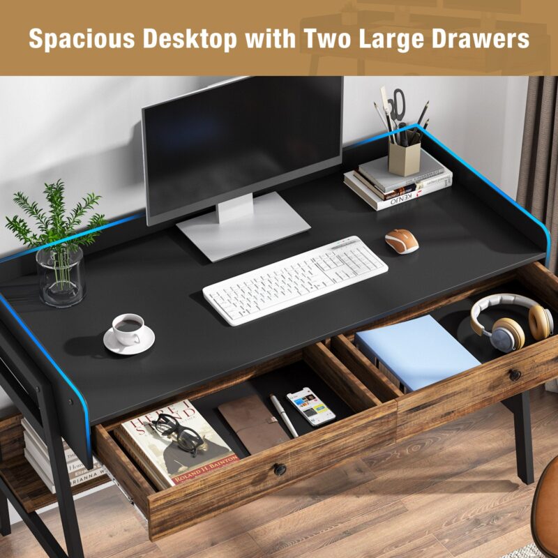 Computer Desk, Industrial Writing Desk with 2 Large Drawers - Image 4