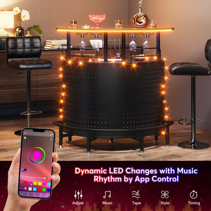 Smart Bar Unit with Led Lights, 3-Tier Liquor Bar Table - Image 5