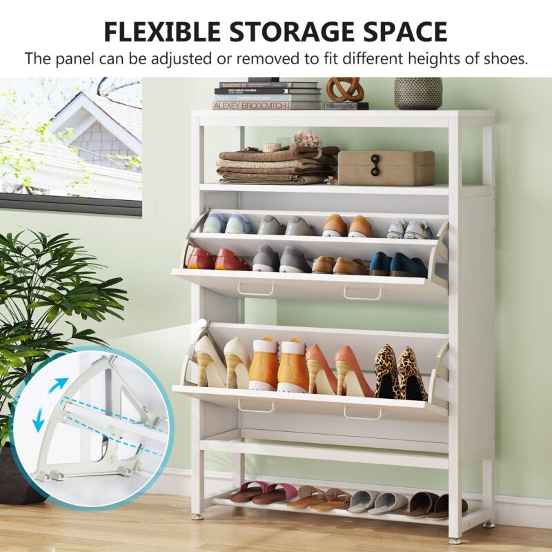 Shoe Cabinet, Tipping Bucket Shoe Storage Rack with Open Shelves - Image 6