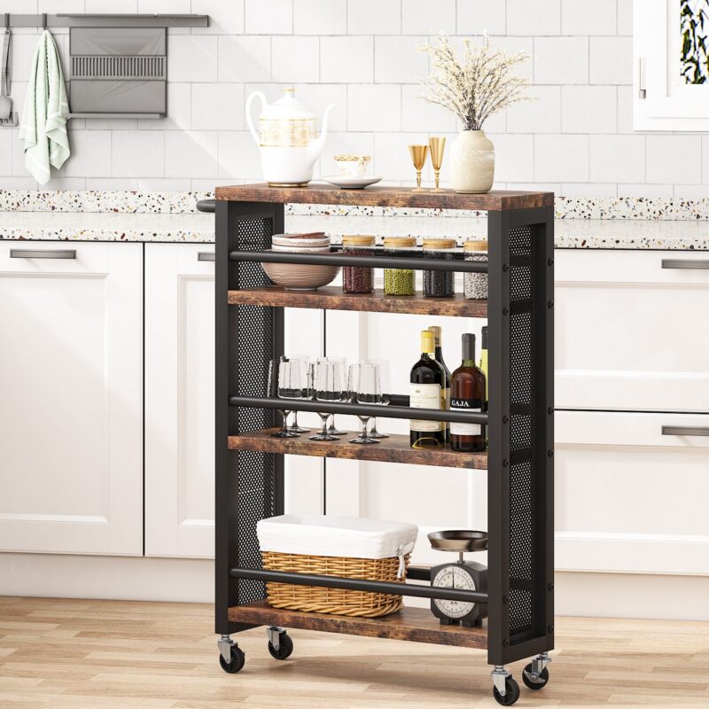 Kitchen Cart, 4 Tier Slim Storage Rolling Cart Spice Rack with Handle - Image 2