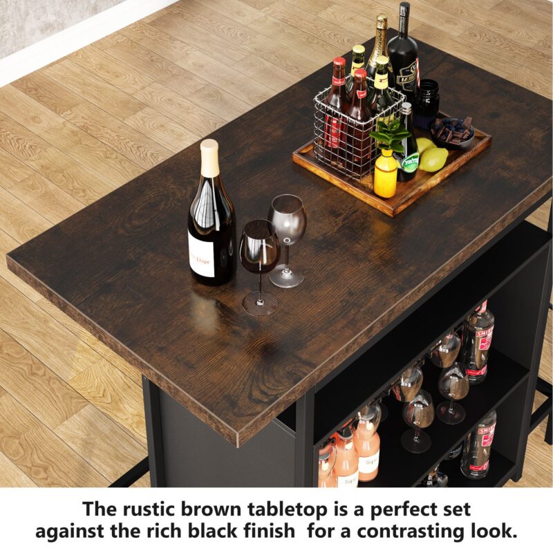 Home Bar Unit, Industrial 3-Tier Liquor Bar Table with Glasses Holder - Image 6