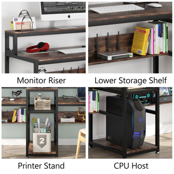 Two Person Desk, 94.5" Computer Desk with Monitor Riser - Image 6