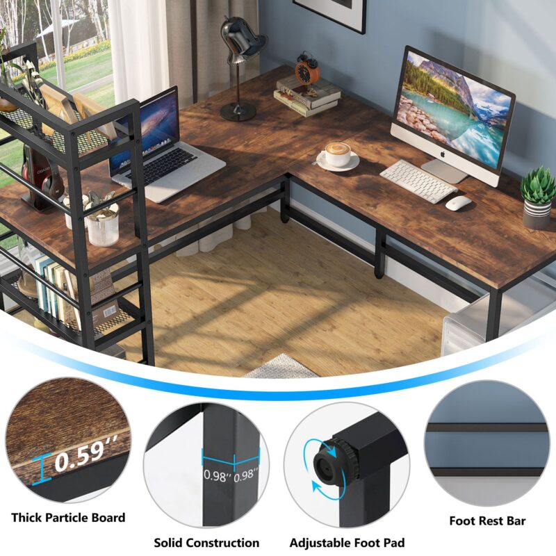 L-Shaped Desk, Reversible 59" Computer Desk with Storage Bookshelf - Image 6