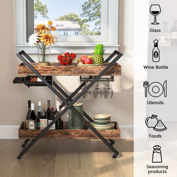 Bar Cart ,Mobile Serving Cart Kitchen Cart with 2-Tier Shelves - Image 6