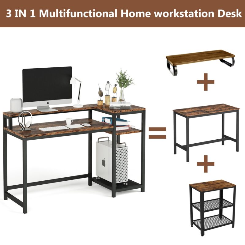 Computer Desk, Industrial Study Desk with Shelves & Monitor Stand - Image 5