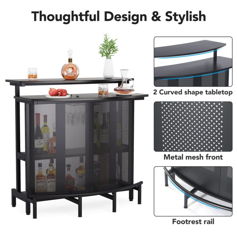 Home Bar Unit, 4 Tier Liquor Bar Table with Storage and Footrest - Image 6