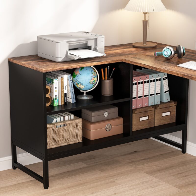 L-Shaped Desk, 60" Corner Computer Desk with File Cabinet - Image 4