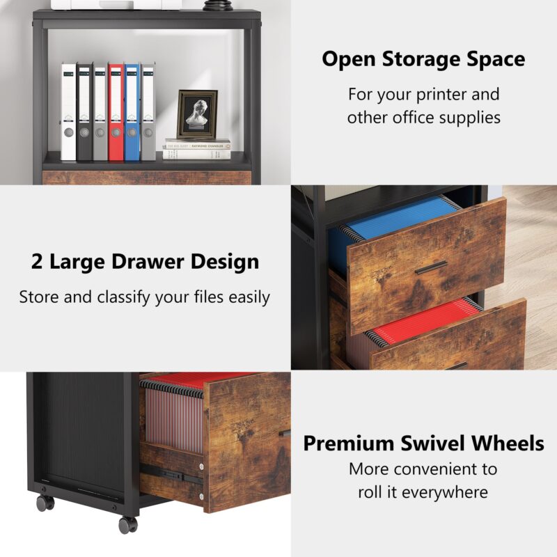 File Cabinet, 2 Drawer Rolling Vertical Filing Cabinet for Legal Size - Image 6