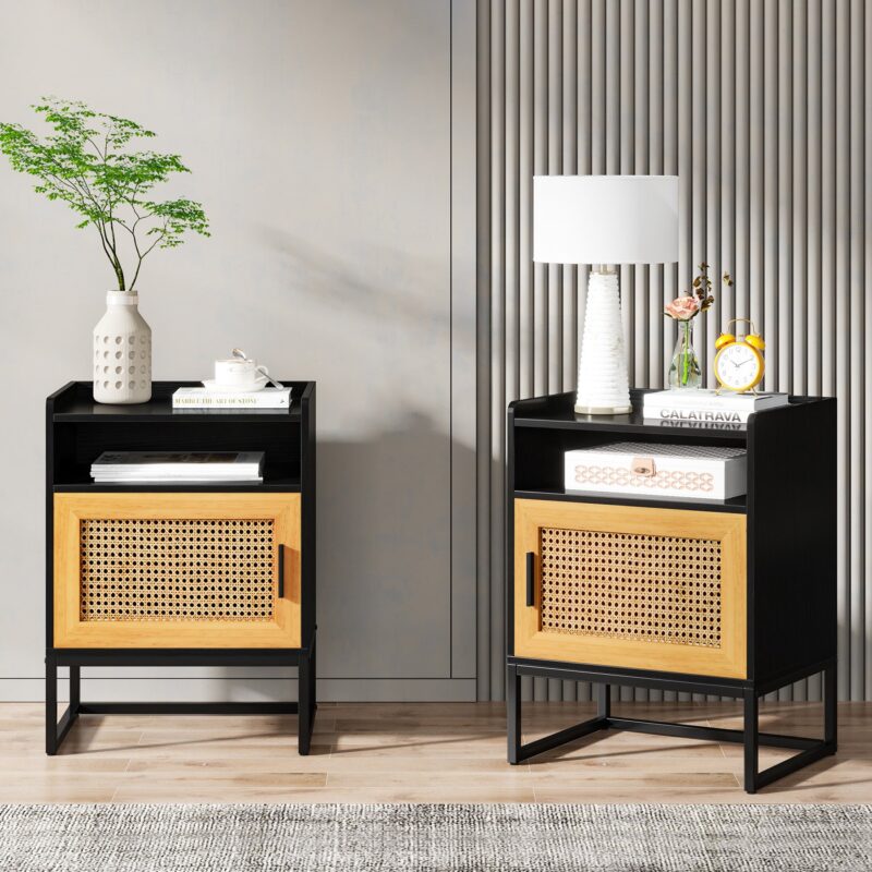 Nightstand, Modern Bedside Table with Cabinet and Storage Shelf - Image 12