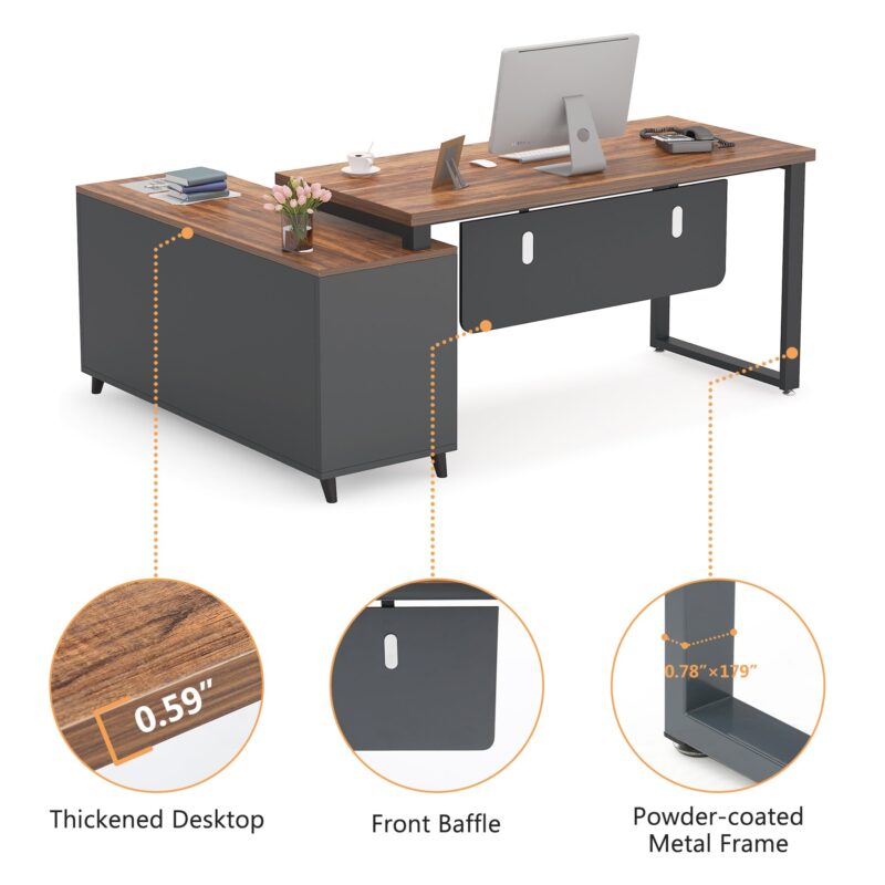 55 Inch L-Shaped Computer Executive Desk with 47 inch File Cabinet - Image 6