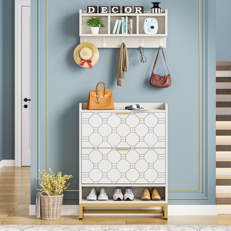 Shoe Cabinet with Cubby Coat Rack and 2 Flip Drawers - Image 3