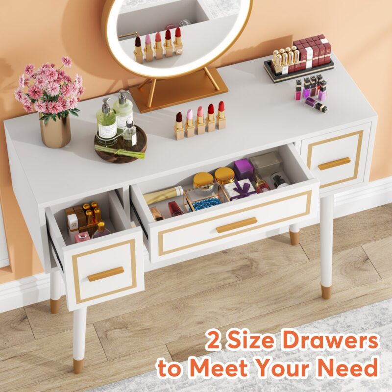 Makeup Vanity with 3 Drawers & 3-Color Round Smart Touch Mirror - Image 6