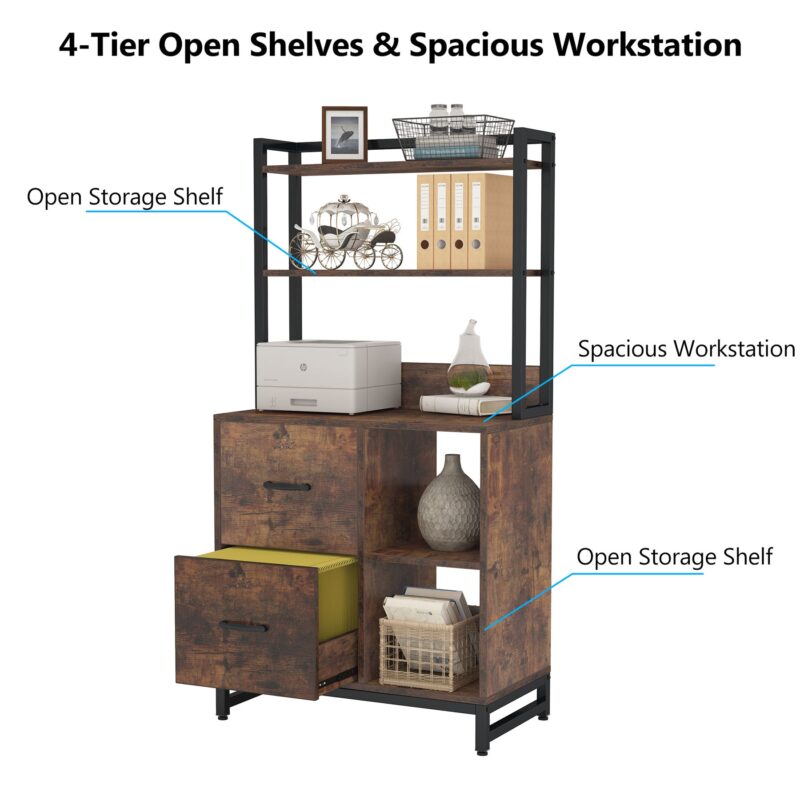 File Cabinet, 2 Drawer Vertical Filling Cabinet with Bookshelf - Image 5