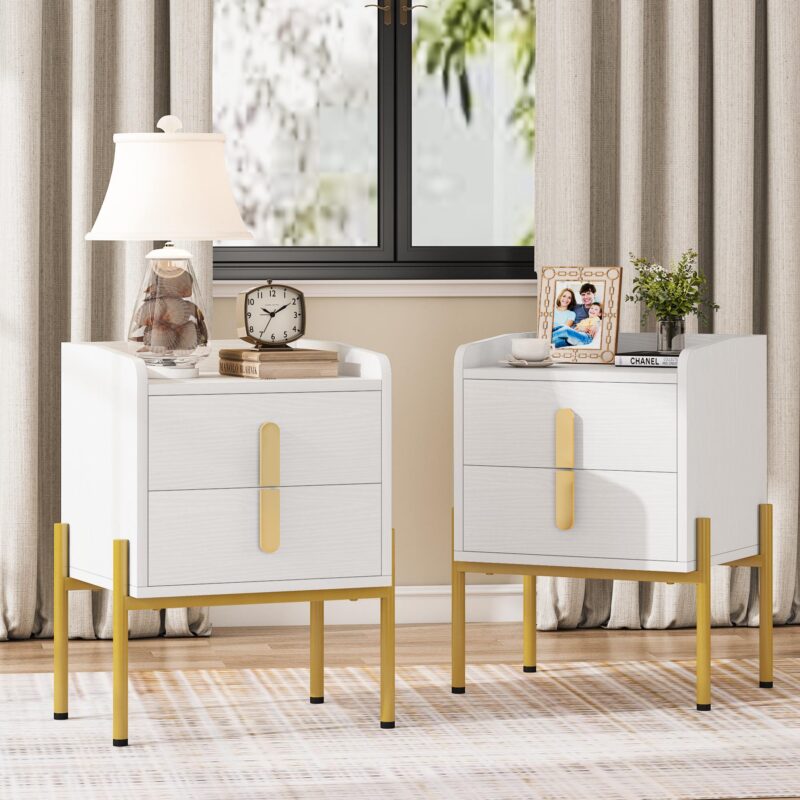 Nightstand, Modern Bedside End Sofa Table with 2 Drawers - Image 8