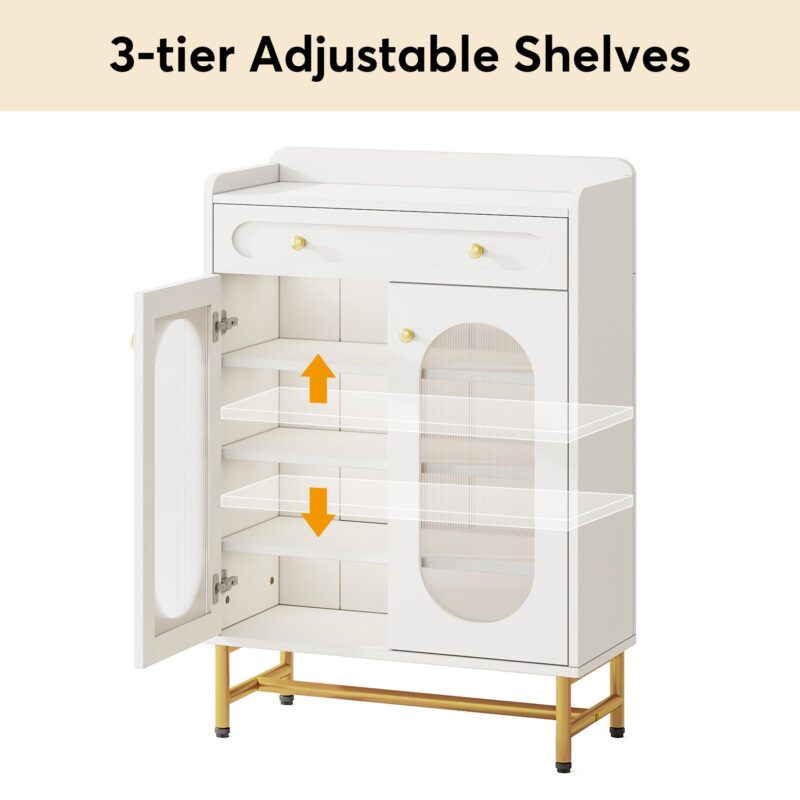 Shoe Cabinet, Modern Storage Cabinet with Drawer & Adjustable Shelves - Image 7