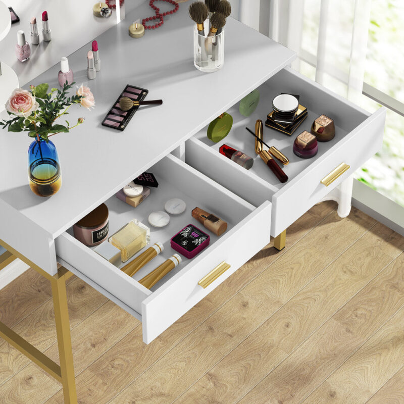 Vanity, Large Dressing Table Desk with Cushioned Stool - Image 6