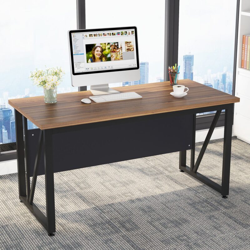 L-Shaped Desk, 55" Executive Desk Computer Table and 43" File Cabinet - Image 4