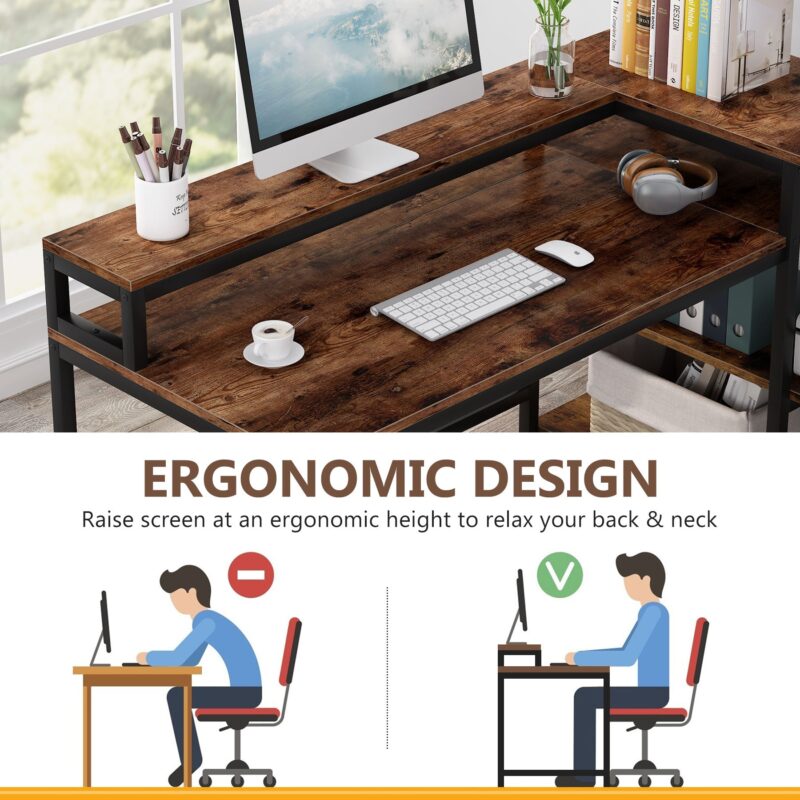 Reversible L Shaped Computer Corner Desk with Shelves - Image 6