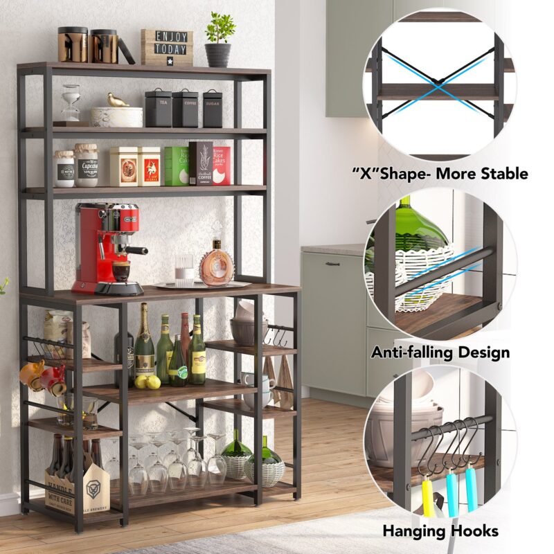 Kitchen Baker's Rack, 6-Tier Utility Kitchen Storage Shelf with Hutch - Image 5