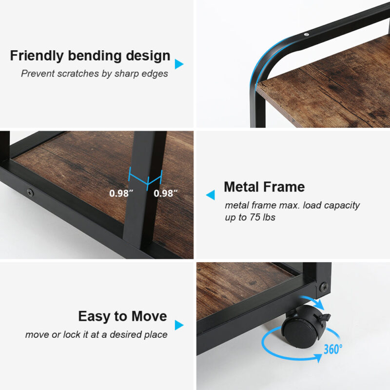 Printer Stand, Mobile 3-Tier Wood Under Desk Printer Cart - Image 6