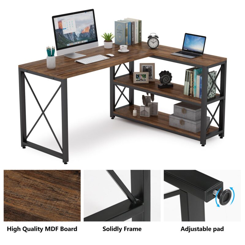 L-Shaped Desk, Reversible Corner Computer Desk with Shelves - Image 7