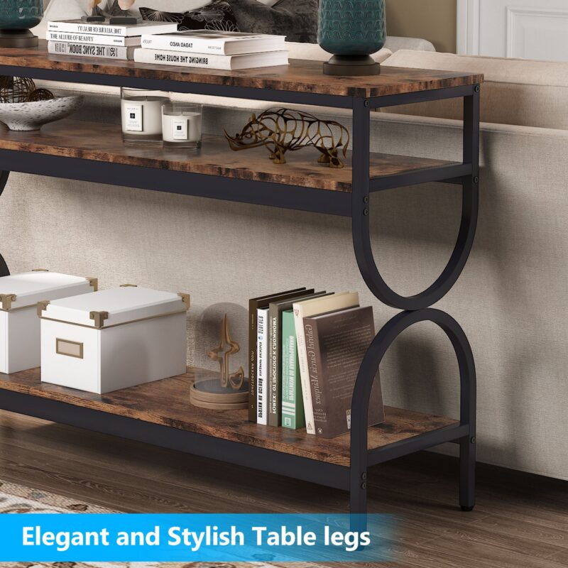 Console Table, 55" Sofa Table with 3-Tier Storage Shelves - Image 5