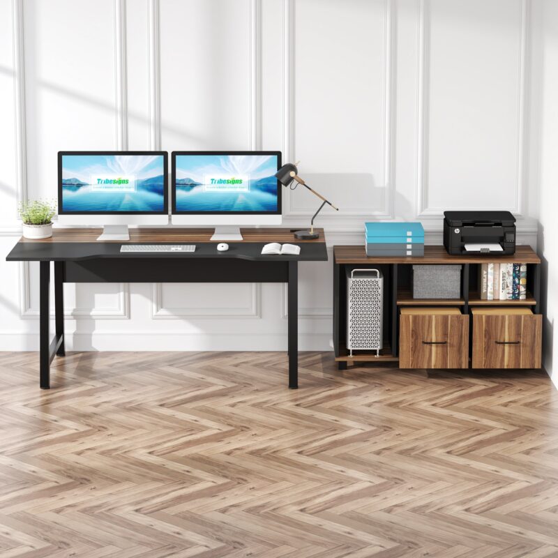 L-Shaped Desk, 70.9" Computer Desk with Power Outlet and File Cabinet - Image 5