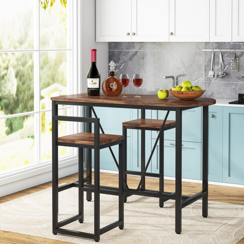 3-Piece Bar Table Set, Kitchen Pub Dining Table - Image 9