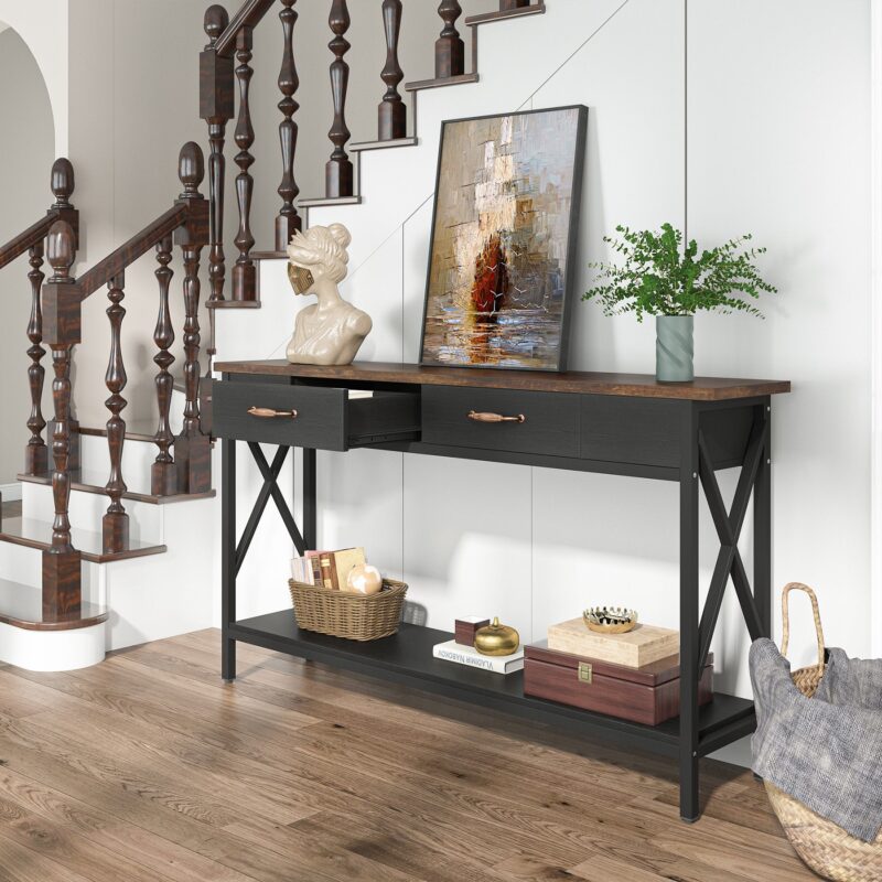 Console Table, 70.9" Sofa Table with Drawers & Storage Shelves - Image 8