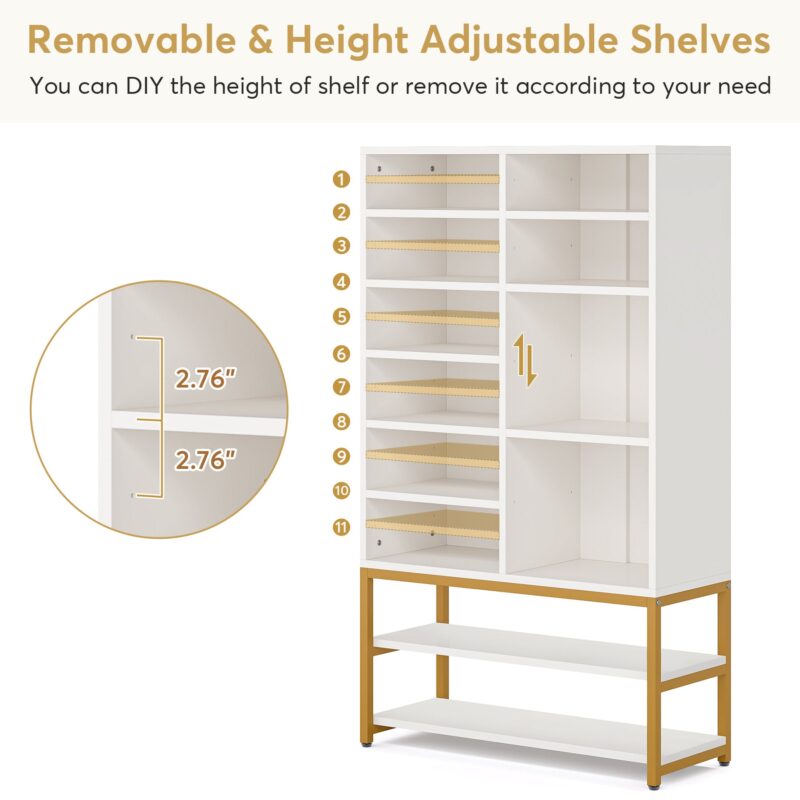 Shoe Cabinet, Freestanding Shoe Rack with 10 Adjustable Compartments - Image 6