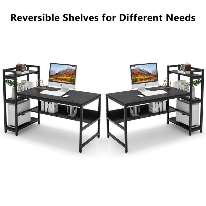 Computer Desk, 60 inch Study Desk with Reversible Storage Shelves - Image 5